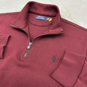 Polo Ralph Lauren Sweatshirt Mens Large Red 1/4 Zip Jersey Mock Neck Pony Logo